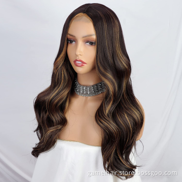 wholesale Fashionable Body Wave 100%brazilian virgin Dark Brown Highlight Blonde Wig Long Wavy transparent lace human hair wigs